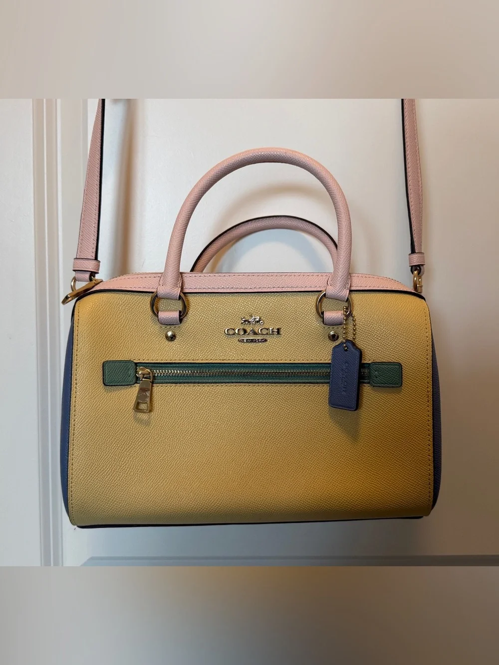 Coach Colorblock Pebble Leather Rowan Satchel in Vanilla Cream - Picture 8 of 10